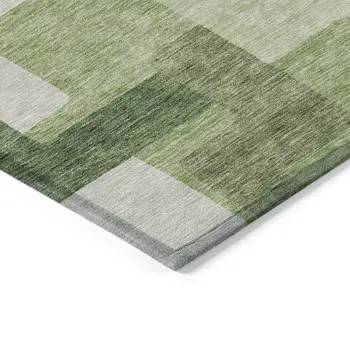 8' X 10' Artichoke Green And Ivory Abstract Washable Indoor Outdoor Area Rug