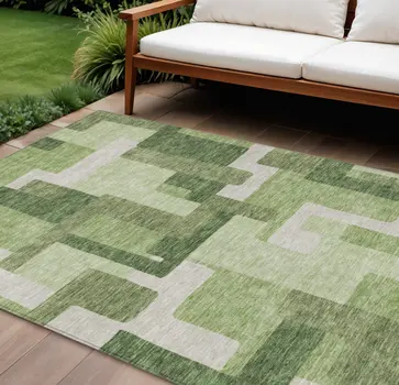 10' X 14' Artichoke Green And Ivory Abstract Washable Indoor Outdoor Area Rug