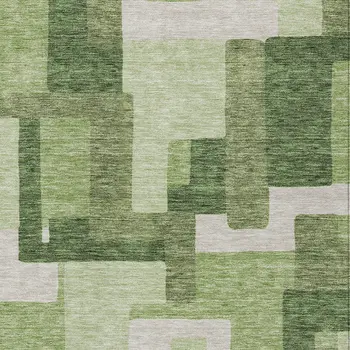 10' X 14' Artichoke Green And Ivory Abstract Washable Indoor Outdoor Area Rug