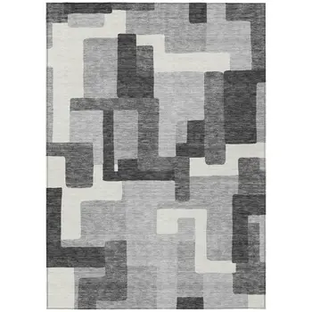 3' X 5' Gray Charcoal And Silver Abstract Washable Indoor Outdoor Area Rug