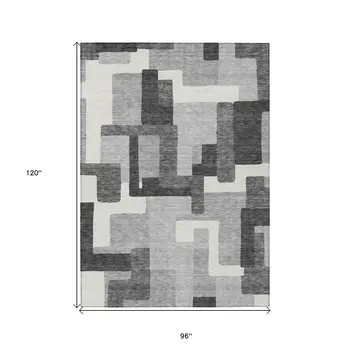 8' X 10' Gray Charcoal And Silver Abstract Washable Indoor Outdoor Area Rug