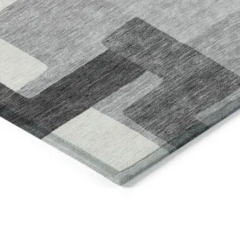 8' X 10' Gray Charcoal And Silver Abstract Washable Indoor Outdoor Area Rug
