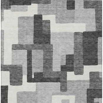 9' X 12' Gray Charcoal And Silver Abstract Washable Indoor Outdoor Area Rug