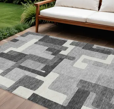 9' X 12' Gray Charcoal And Silver Abstract Washable Indoor Outdoor Area Rug