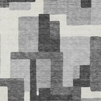 9' X 12' Gray Charcoal And Silver Abstract Washable Indoor Outdoor Area Rug