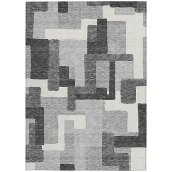 10' X 14' Gray Charcoal And Silver Abstract Washable Indoor Outdoor Area Rug