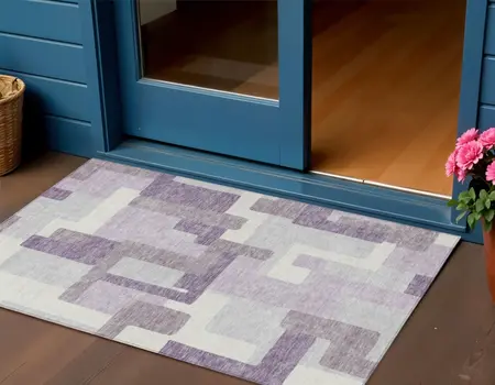 3' X 5' Lavender Purple And Ivory Abstract Washable Indoor Outdoor Area Rug