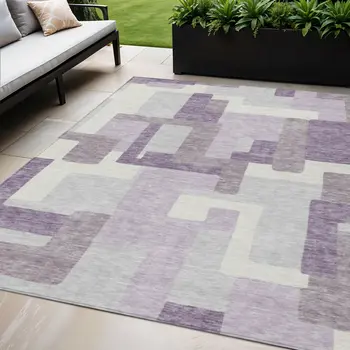 5' X 8' Lavender Purple And Ivory Abstract Washable Indoor Outdoor Area Rug