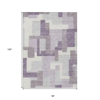 8' X 10' Lavender Purple And Ivory Abstract Washable Indoor Outdoor Area Rug