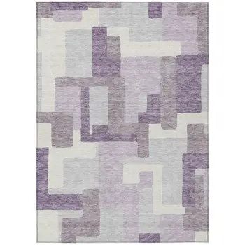 8' X 10' Lavender Purple And Ivory Abstract Washable Indoor Outdoor Area Rug