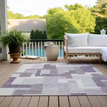 10' X 14' Lavender Purple And Ivory Abstract Washable Indoor Outdoor Area Rug