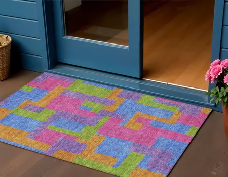 3' X 5' Purple Pink And Blue Abstract Washable Indoor Outdoor Area Rug