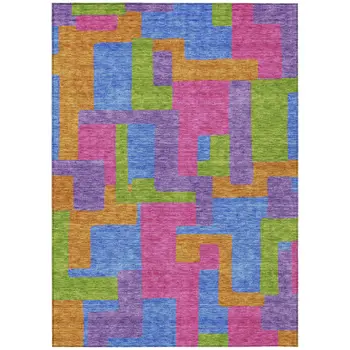 5' X 8' Purple Pink And Blue Abstract Washable Indoor Outdoor Area Rug