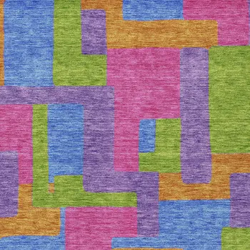 5' X 8' Purple Pink And Blue Abstract Washable Indoor Outdoor Area Rug