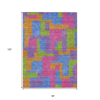 8' X 10' Purple Pink And Blue Abstract Washable Indoor Outdoor Area Rug