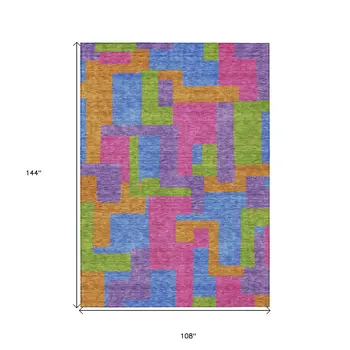 9' X 12' Purple Pink And Blue Abstract Washable Indoor Outdoor Area Rug