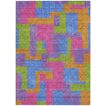 10' X 14' Purple Pink And Blue Abstract Washable Indoor Outdoor Area Rug