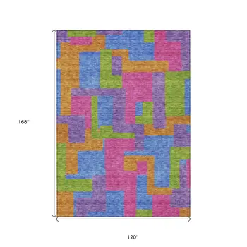 10' X 14' Purple Pink And Blue Abstract Washable Indoor Outdoor Area Rug