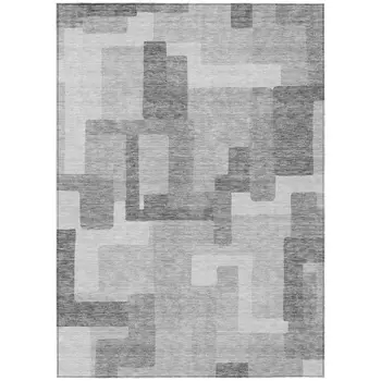 3' X 5' Silver And Charcoal Abstract Washable Indoor Outdoor Area Rug