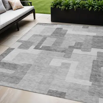 5' X 8' Silver And Charcoal Abstract Washable Indoor Outdoor Area Rug
