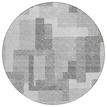 8' Silver And Charcoal Round Abstract Washable Indoor Outdoor Area Rug