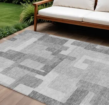 10' X 14' Silver And Charcoal Abstract Washable Indoor Outdoor Area Rug