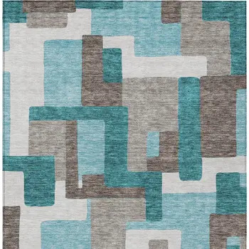 10' X 14' Teal Blue Aqua And Beige Abstract Washable Indoor Outdoor Area Rug