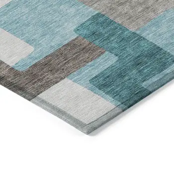 10' X 14' Teal Blue Aqua And Beige Abstract Washable Indoor Outdoor Area Rug