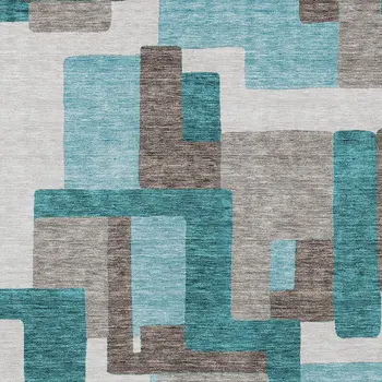 10' X 14' Teal Blue Aqua And Beige Abstract Washable Indoor Outdoor Area Rug