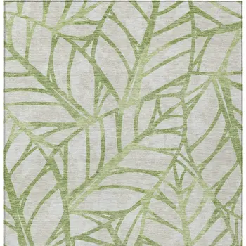 3' X 5' Artichoke Green And Beige Floral Washable Indoor Outdoor Area Rug