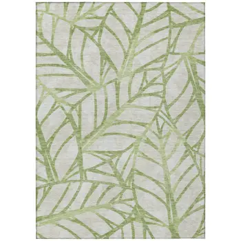 3' X 5' Artichoke Green And Beige Floral Washable Indoor Outdoor Area Rug