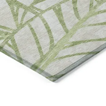 3' X 5' Artichoke Green And Beige Floral Washable Indoor Outdoor Area Rug