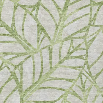 5' X 8' Artichoke Green And Beige Floral Washable Indoor Outdoor Area Rug
