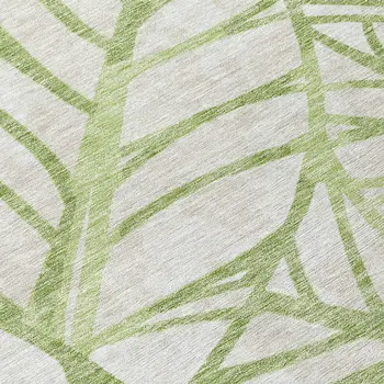 8' Artichoke Green And Beige Round Floral Washable Indoor Outdoor Area Rug
