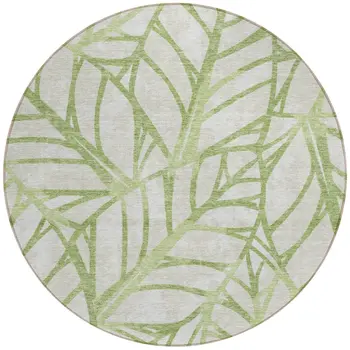 8' Artichoke Green And Beige Round Floral Washable Indoor Outdoor Area Rug