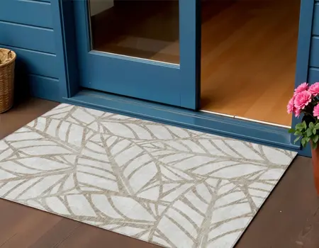 3' X 5' Beige And Brown Floral Washable Indoor Outdoor Area Rug