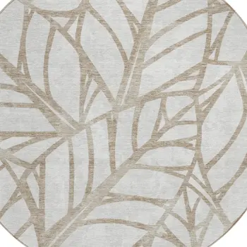 8' Beige And Brown Round Floral Washable Indoor Outdoor Area Rug