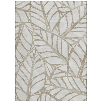 8' X 10' Beige And Brown Floral Washable Indoor Outdoor Area Rug