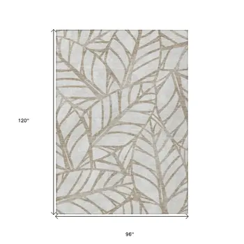 8' X 10' Beige And Brown Floral Washable Indoor Outdoor Area Rug