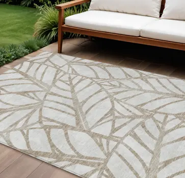 8' X 10' Beige And Brown Floral Washable Indoor Outdoor Area Rug