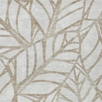 8' X 10' Beige And Brown Floral Washable Indoor Outdoor Area Rug
