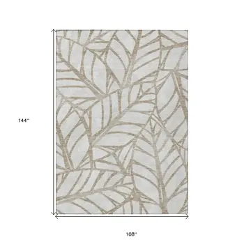 9' X 12' Beige And Brown Floral Washable Indoor Outdoor Area Rug