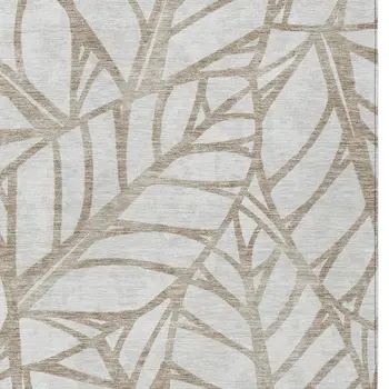 9' X 12' Beige And Brown Floral Washable Indoor Outdoor Area Rug