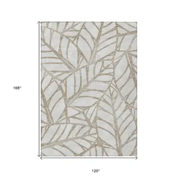 10' X 14' Beige And Brown Floral Washable Indoor Outdoor Area Rug