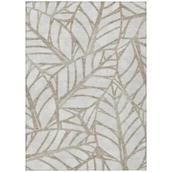 10' X 14' Beige And Brown Floral Washable Indoor Outdoor Area Rug