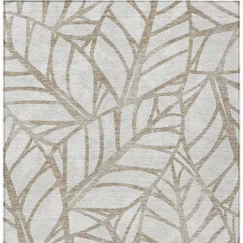 10' X 14' Beige And Brown Floral Washable Indoor Outdoor Area Rug