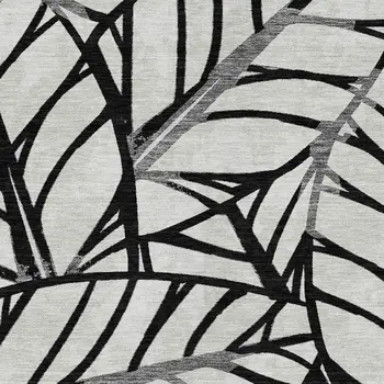 5' X 8' Black Gray And Beige Floral Washable Indoor Outdoor Area Rug