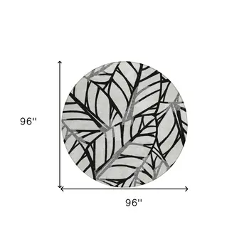 8' Black Gray And Beige Round Floral Washable Indoor Outdoor Area Rug