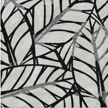 8' X 10' Black Gray And Beige Floral Washable Indoor Outdoor Area Rug