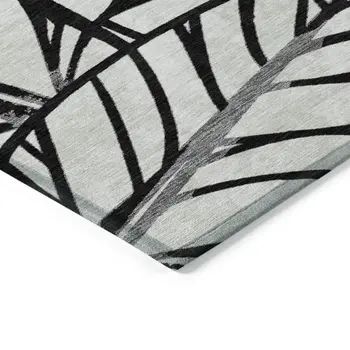 8' X 10' Black Gray And Beige Floral Washable Indoor Outdoor Area Rug